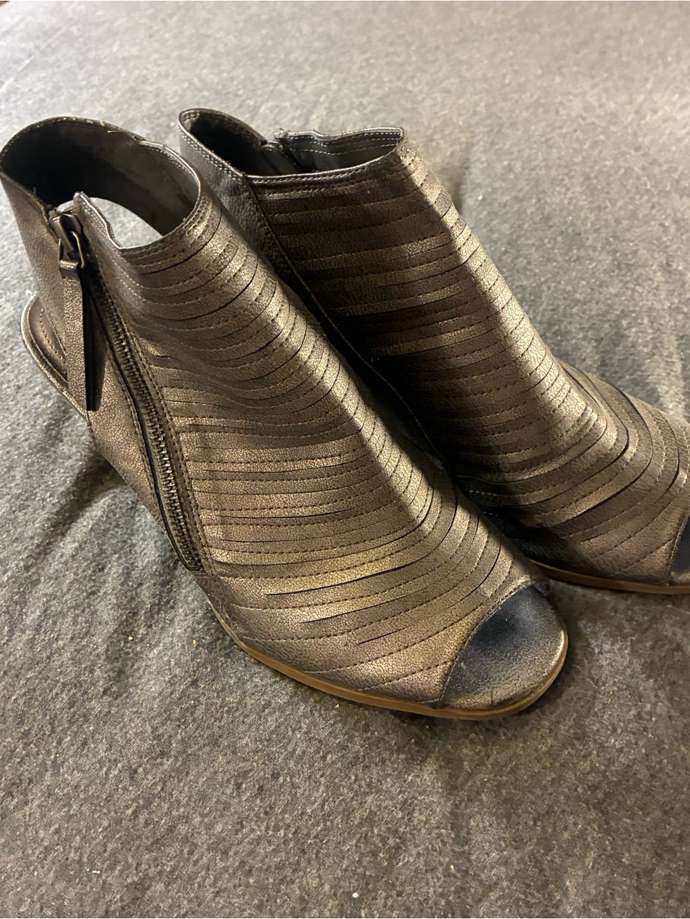 Rainbow Metallic Black Peep-Toe Ankle Booties
